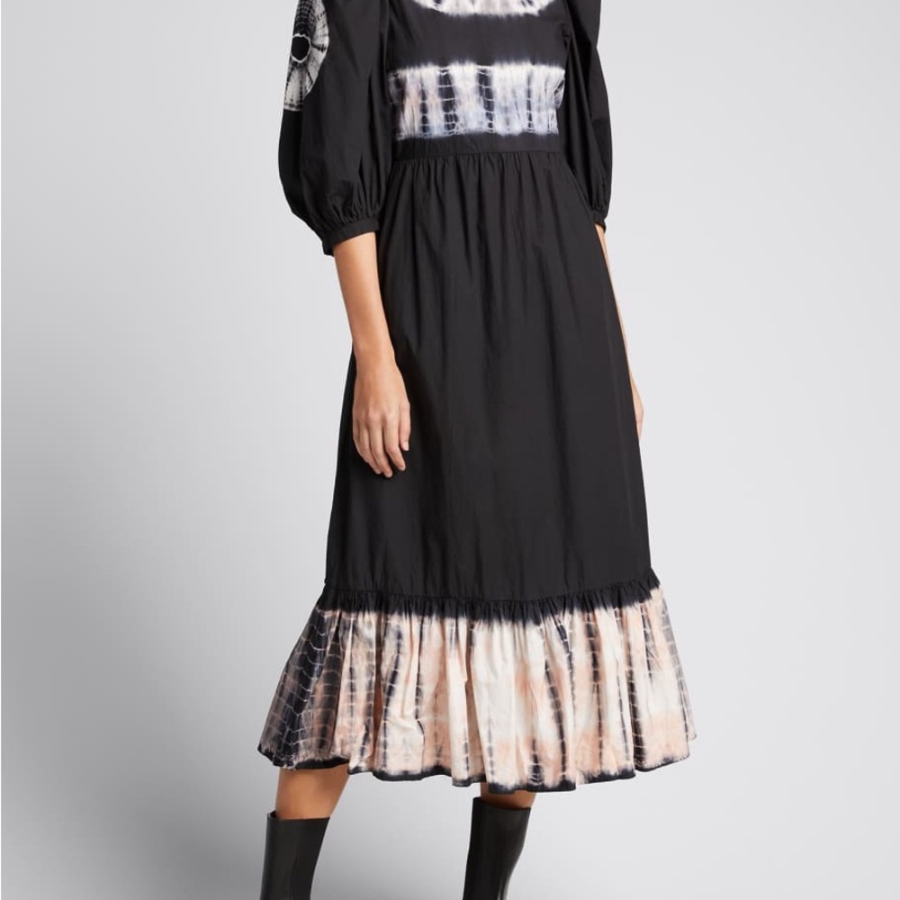 Sea New York Black and Gold Tiered Midi Dress